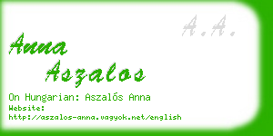 anna aszalos business card